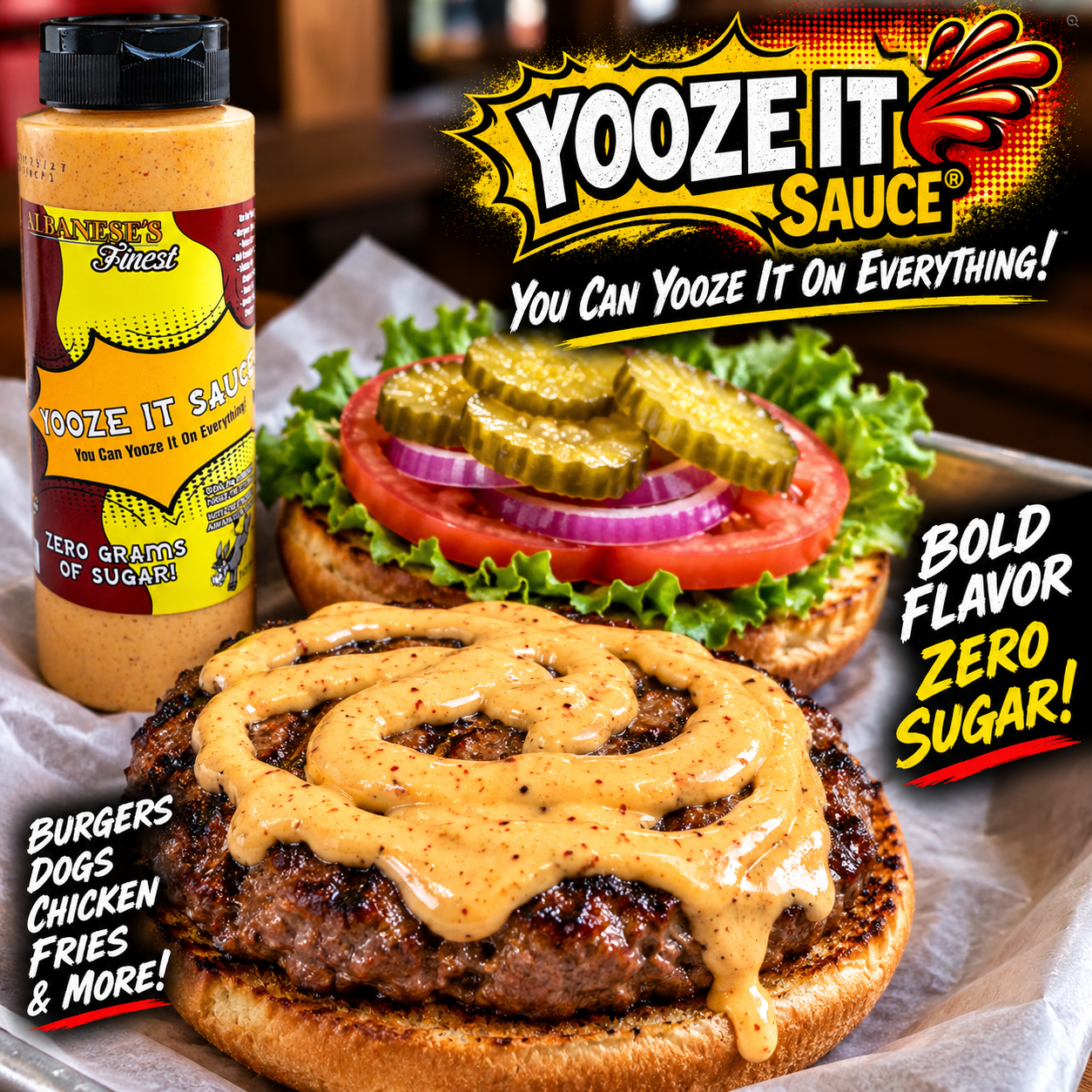 Juicy burger with creamy Yooze It Sauce